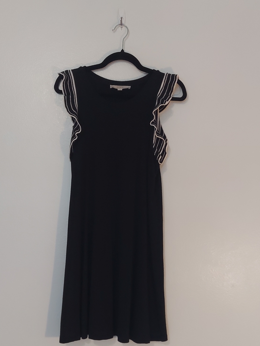 LOFT Y2K Black Swing Dress with Ruffle Sleeve Black And White Trim Size S